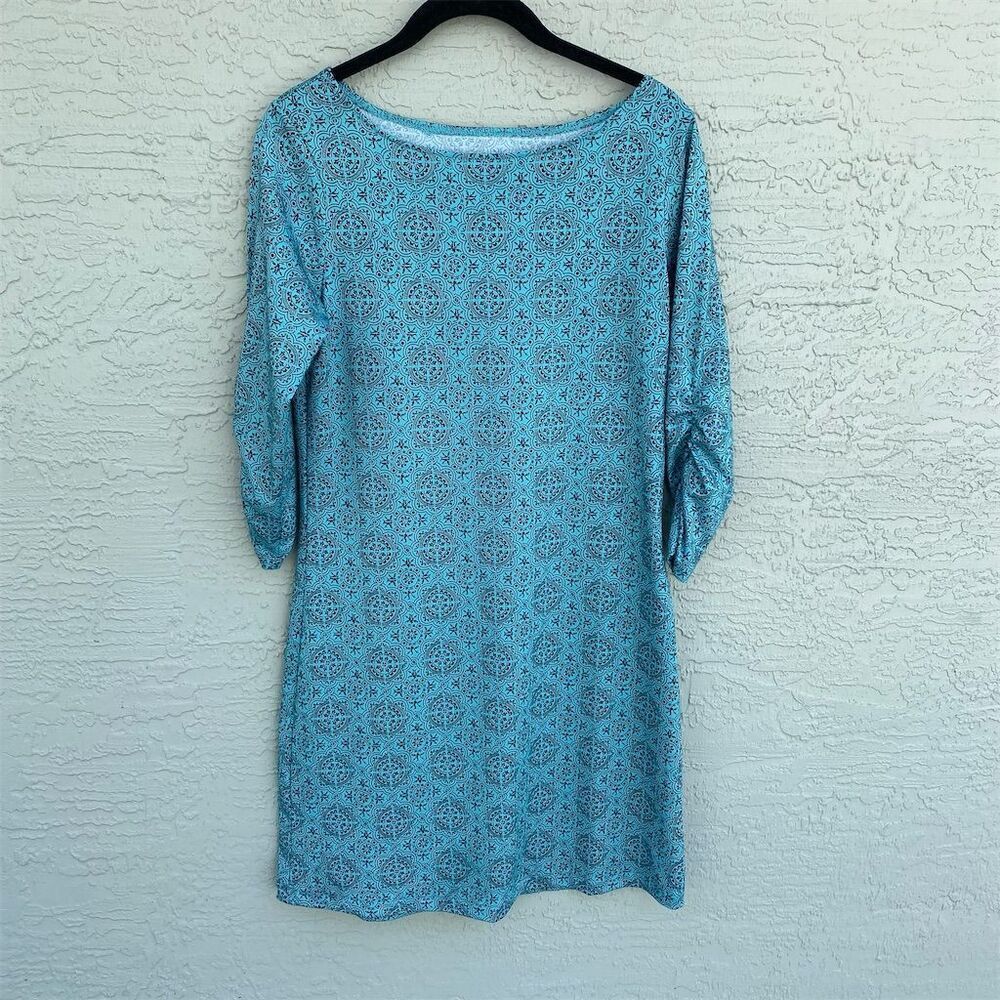 Lola 3/4 Sleeve Ruched Dress Blue Print Size S Casual Spring